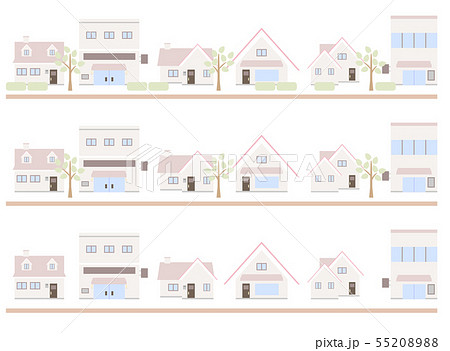 街路樹のある街並み 赤い屋根 のイラスト素材 55