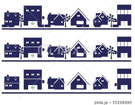 街路樹のある街並み シルエット のイラスト素材 5590