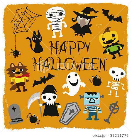 ハロウィンキャラクター　パステル画風イラスト 55211775