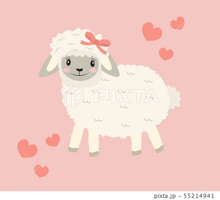 Cute little sheep baby clip art funny smiling animal. Vector illustration 55214941