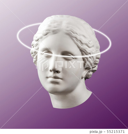 Modern conceptual art poster with ancient statue of bust of Venus. Collage of contemporary art. 55215371