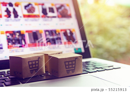 Online shopping - Paper cartons or parcel with a Online shopping - Paper cartons or parcel with a 55215913