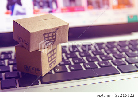 Online shopping - Paper cartons or parcel with a Online shopping - Paper cartons or parcel with a 55215922