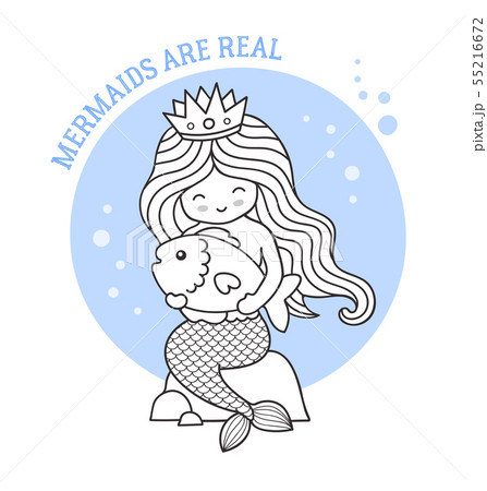 Little princess mermaid with big fish. Little princess mermaid with big fish. 55216672