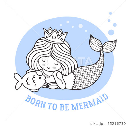 Lying dreamy princess mermaid with fish.  55216730