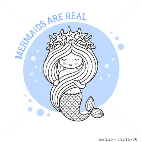 Little mermaid in a wreath of starfish. Little mermaid in a wreath of starfish. 55216770