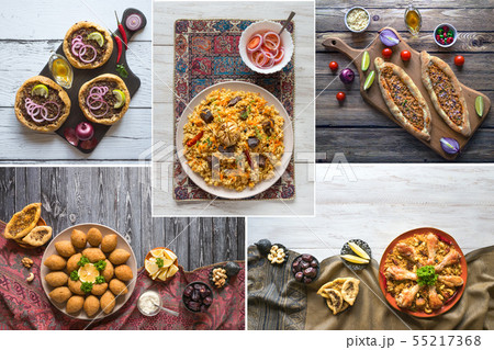 Collage with meat dishes of the world cuisine 55217368