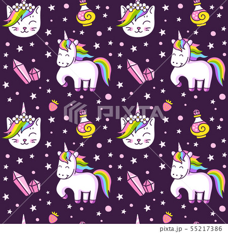Cute prancing unicorn in the night sky.  55217386