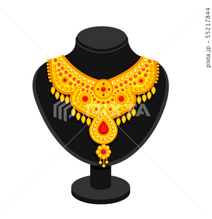 Black stand with rich golden necklace. 55217844