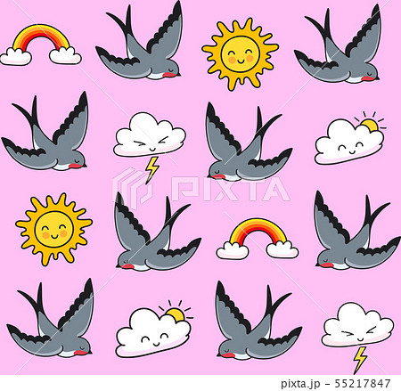 Seamless children pattern with gray swallows. Seamless children pattern with gray swallows. 55217847