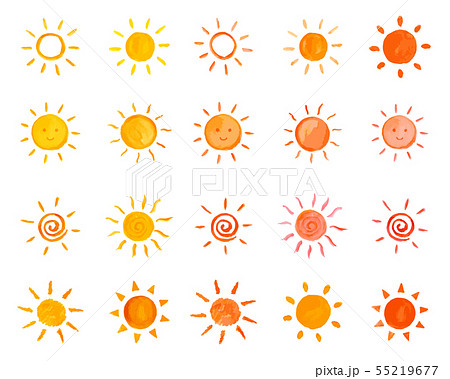 太陽 お日様 手描きイラストセットのイラスト素材 55219677 Pixta