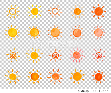 太陽 お日様 手描きイラストセットのイラスト素材