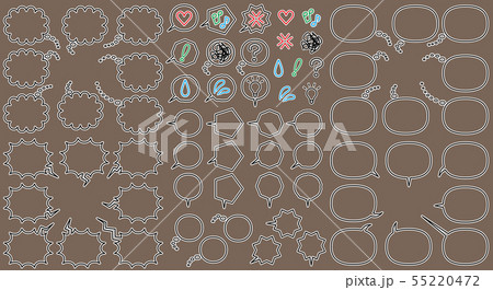 全方向対応ふきだしセット(喋る,心の中,怒る)白フチどり線画 55220472