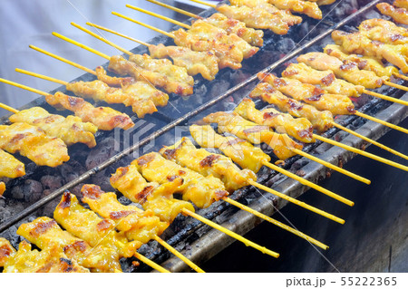 Pork skewers grilled on a stove Pork skewers grilled on a stove 55222365