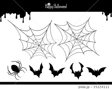 素材 パーツ ハロウィン 蜘蛛の巣 蝙蝠 シルエットのイラスト素材
