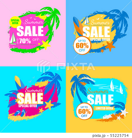 Summer Sale Banners Set with Palm Trees, Tag, Icon 55225754