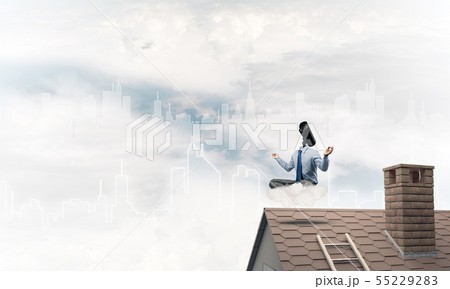 Concept of security and privacy protection with camera headed man meditating 55229283