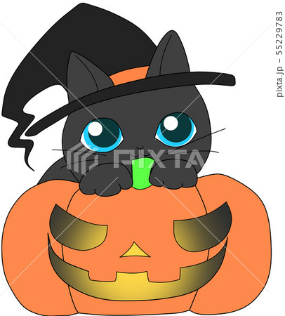 ハロウィン黒猫ｂ 青い瞳 のイラスト素材