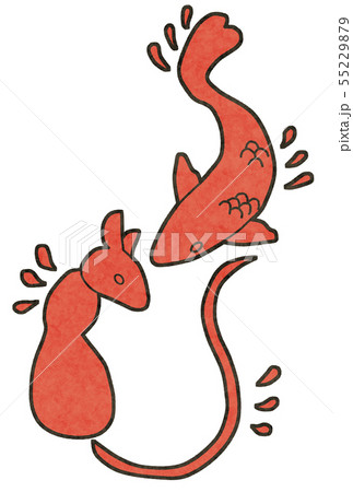 ネズミ 鯉 コイ 年賀イラスト素材 和紙風 ネズミ 鯉 コイ 年賀イラスト素材 和紙風 55229879