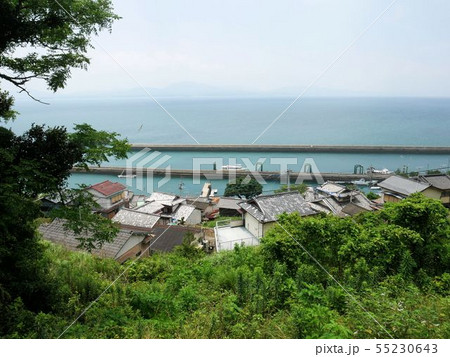 高台から見える湯島の港と町並み　（熊本県上天草市） 55230643