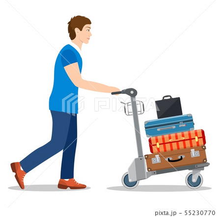 man with luggage trolley in airport. 55230770