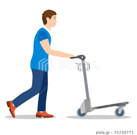 man pushing luggage cart with suitcases. 55230771