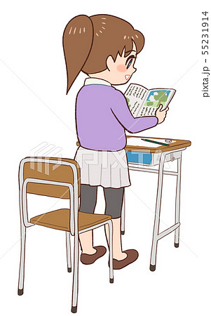 教室 机 椅子 音読する子供のイラスト素材