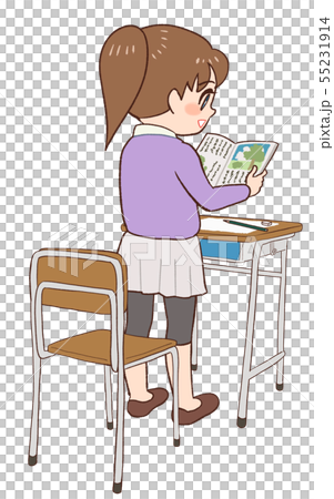 教室 机 椅子　音読する子供 55231914