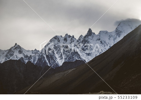 Snow capped mountain peaks in Karakoram range 55233109