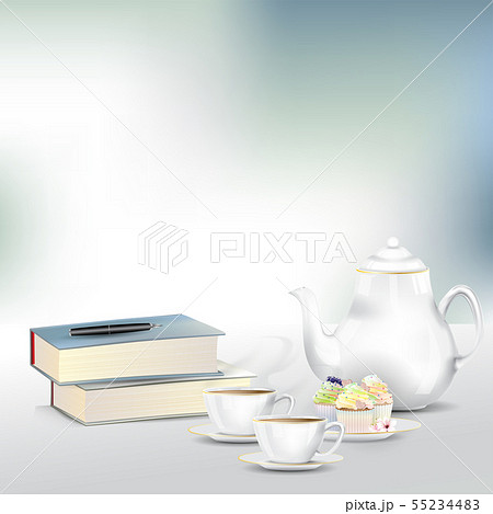 afternoon tea or coffee set with books and pen afternoon tea or coffee set with books and pen 55234483