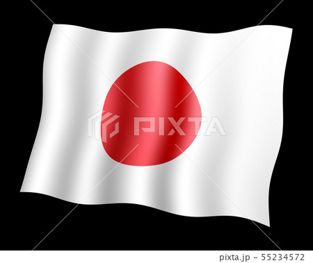 風ではためいている国旗 日本 日の丸 のイラスト素材