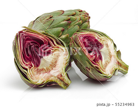Fresh artichokes isolated on white Fresh artichokes isolated on white 55234963