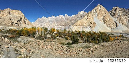 Wilderness area with mountain range in Passu. Wilderness area with mountain range in Passu. 55235330