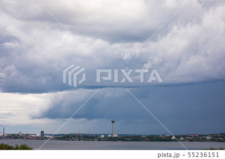 Summer day raining viewed from far 55236151