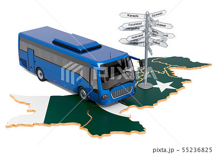 Pakistan Bus Tours concept. 3D rendering Pakistan Bus Tours concept. 3D rendering 55236825