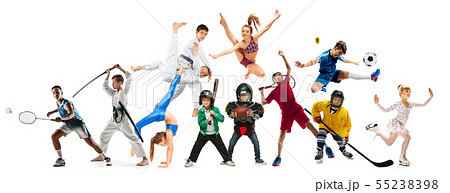 Creative collage of drawned silhouettes of sportsmen Creative collage of drawned silhouettes of sportsmen 55238398