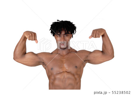Close up image of a black man flexing his biceps Close up image of a black man flexing his biceps 55238502