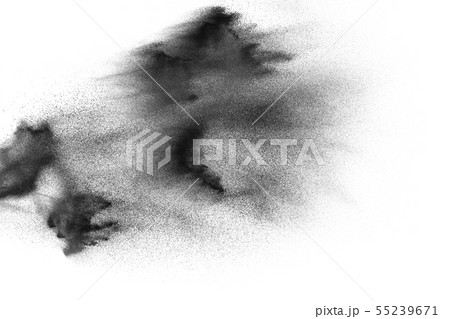 Black sand explosion against white background. Black sand explosion against white background. 55239671