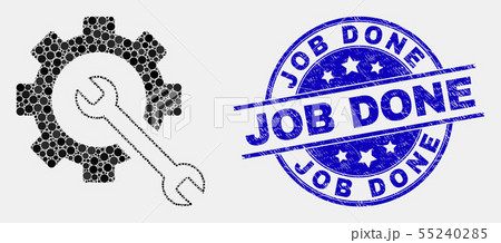 Vector Pixelated Service Tools Icon and Grunge Job Done Stamp 55240285