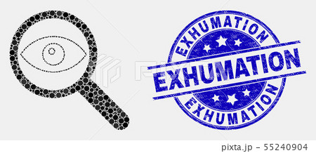 Vector Pixelated Investigate Icon and Grunge Exhumation Stamp 55240904