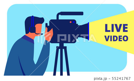 Videographer in Headphones Shoots Live Video. 55241767