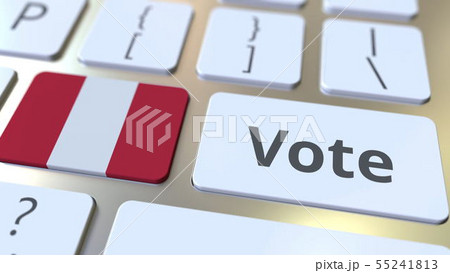 VOTE text and flag of Peru on the buttons on the computer keyboard. Election related conceptual 3D VOTE text and flag of Peru on the buttons on the computer keyboard. Election related conceptual 3D 55241813