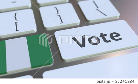 VOTE text and flag of Nigeria on the buttons on the computer keyboard. Election related conceptual VOTE text and flag of Nigeria on the buttons on the computer keyboard. Election related conceptual 55241834