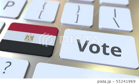 VOTE text and flag of Egypt on the buttons on the computer keyboard. Election related conceptual 3D 55241969