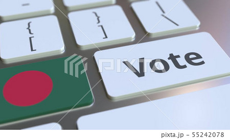 VOTE text and flag of Bangladesh on the buttons on the computer keyboard. Election related 55242078