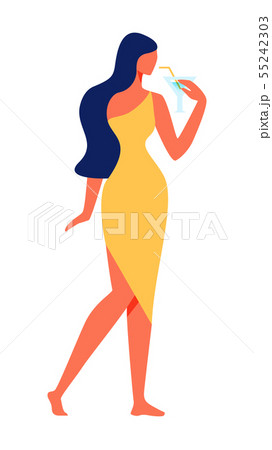 Woman in Yellow Dress on White Bbackground. Vector 55242303