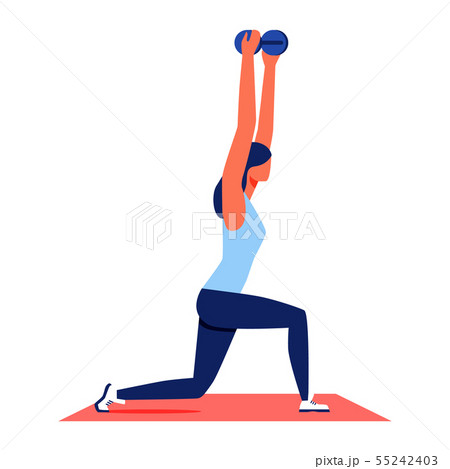 Sport Training for Women. Woman Lifts Dumbbells Up Sport Training for Women. Woman Lifts Dumbbells Up 55242403