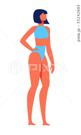 Woman in Blue Bathing Suit on White Background. Woman in Blue Bathing Suit on White Background. 55242693