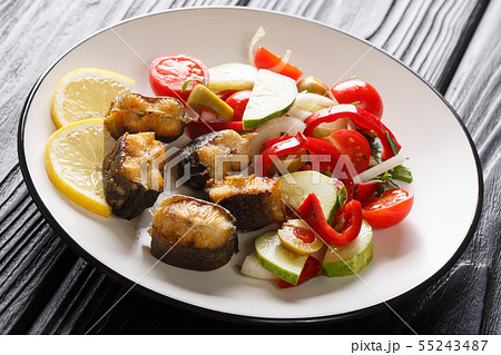 Delicious fish fried European eel with fresh Delicious fish fried European eel with fresh 55243487