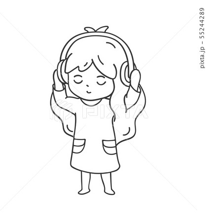Little girl in headphones listening to music. Little girl in headphones listening to music. 55244289
